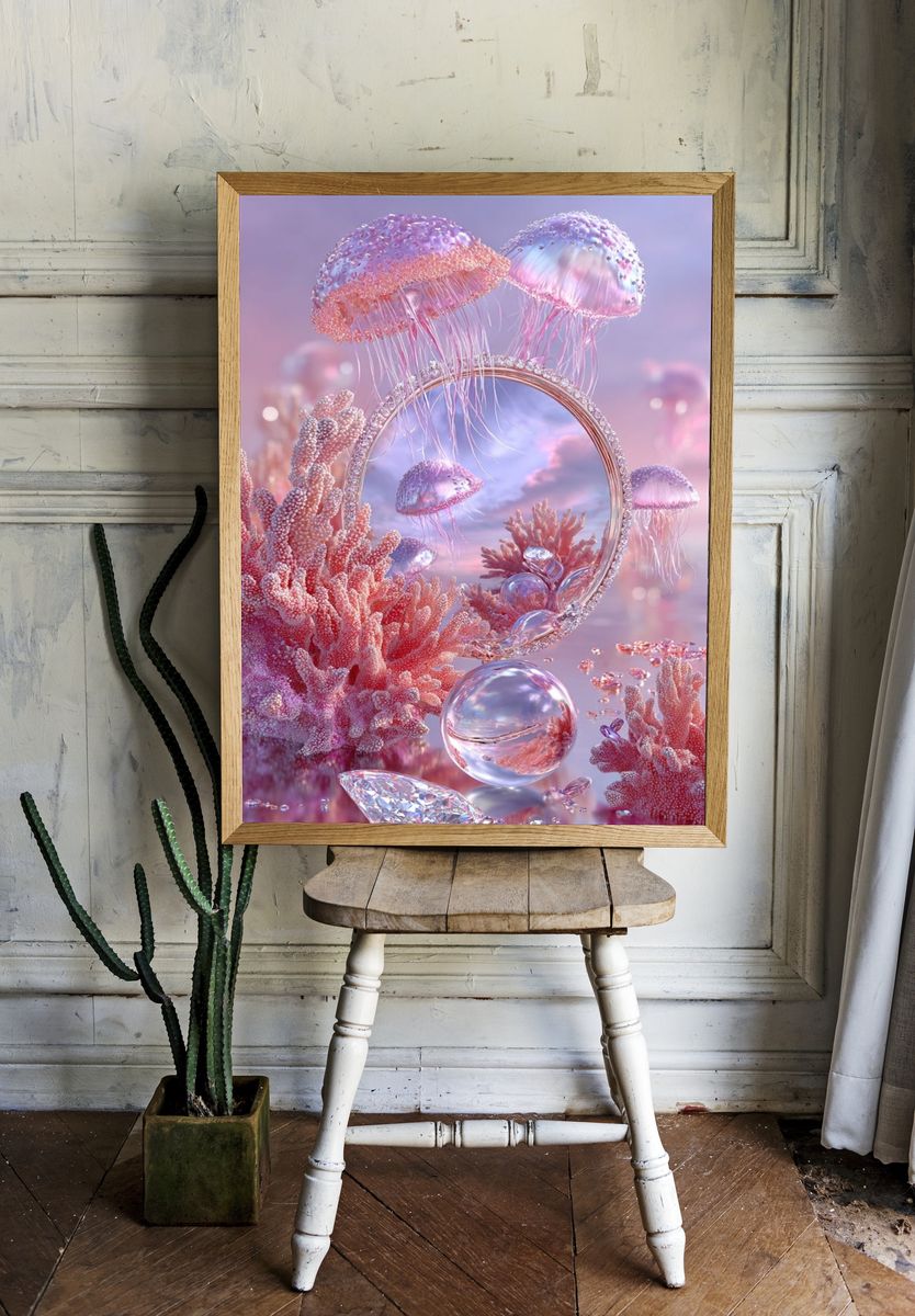 Underwater Jellyfish Reflection — Digital Art Print room preview