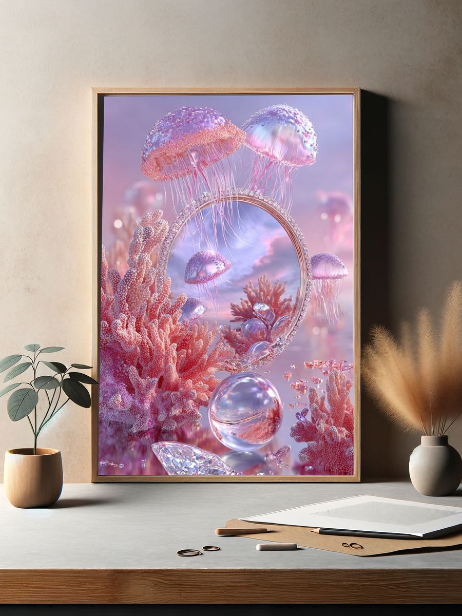 Underwater Jellyfish Reflection — Digital Art Print. — room view 2