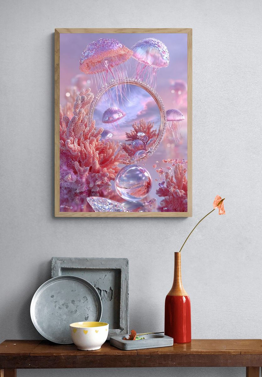 Underwater Jellyfish Reflection — Digital Art Print. — room view 3
