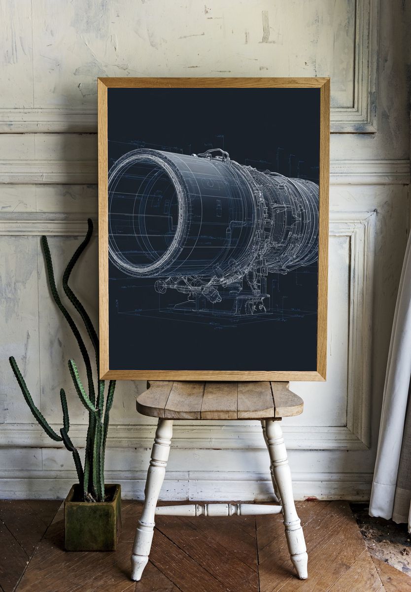 Jet Engine Blueprint Poster. room preview
