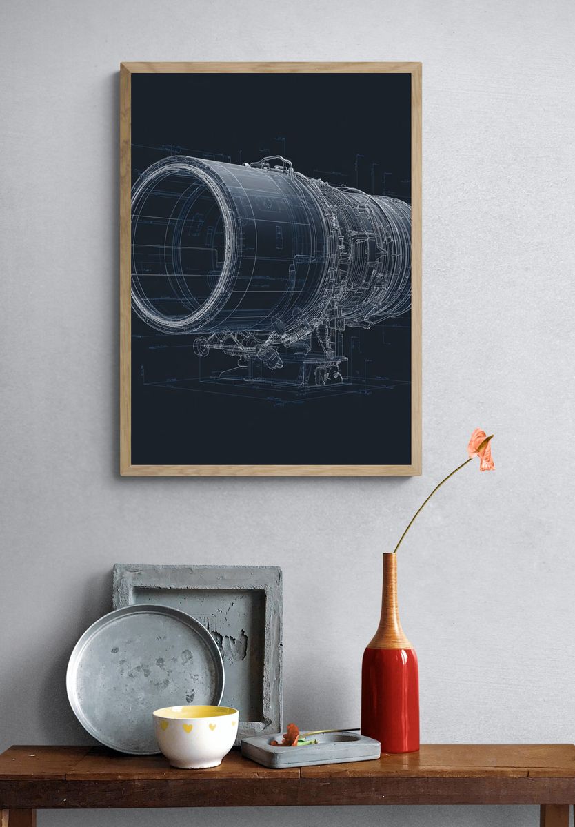 Jet Engine Blueprint Poster. — room view 3