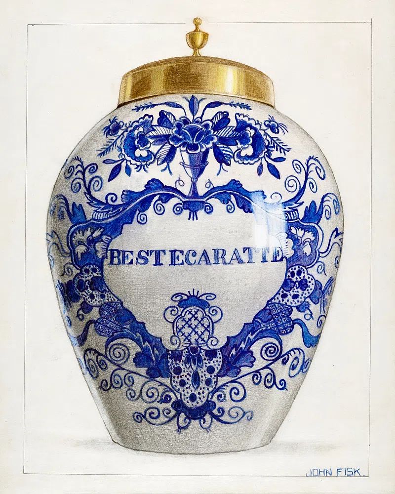 Decorative Blue and White Jar — Fine Art Print. poster detail