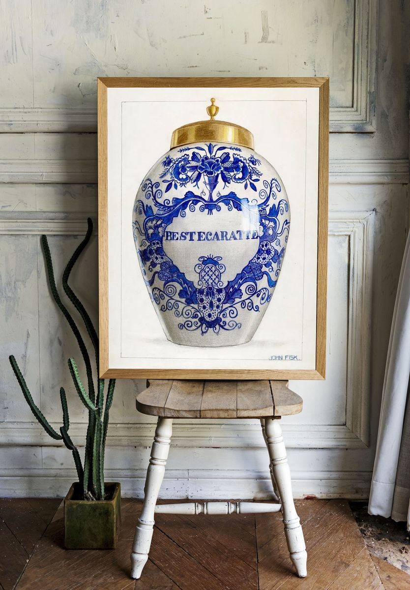 Decorative Blue and White Jar — Fine Art Print. room preview