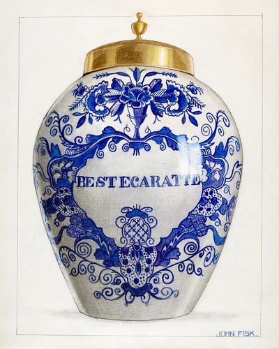 Decorative Blue and White Jar — Fine Art Print. poster print