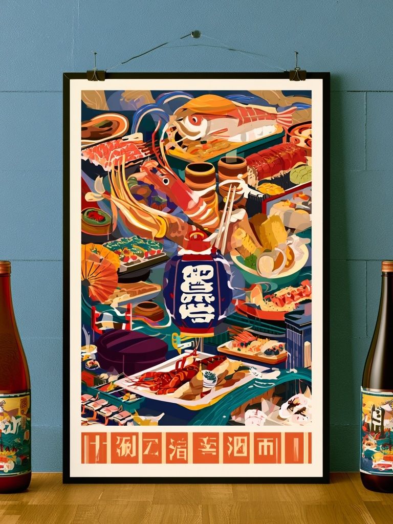Japanese Seafood Feast Vintage Poster. poster — food-drink art