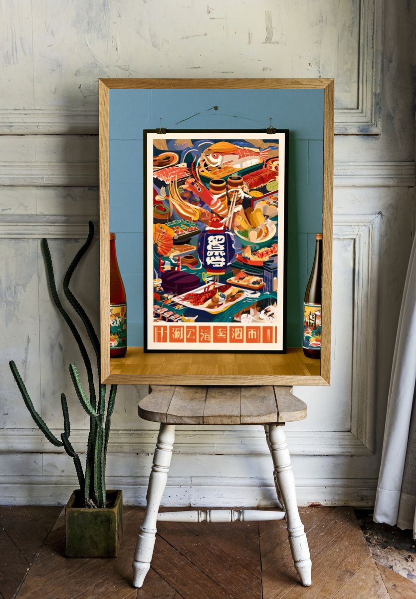 Japanese Seafood Feast Vintage Poster. — room view 1