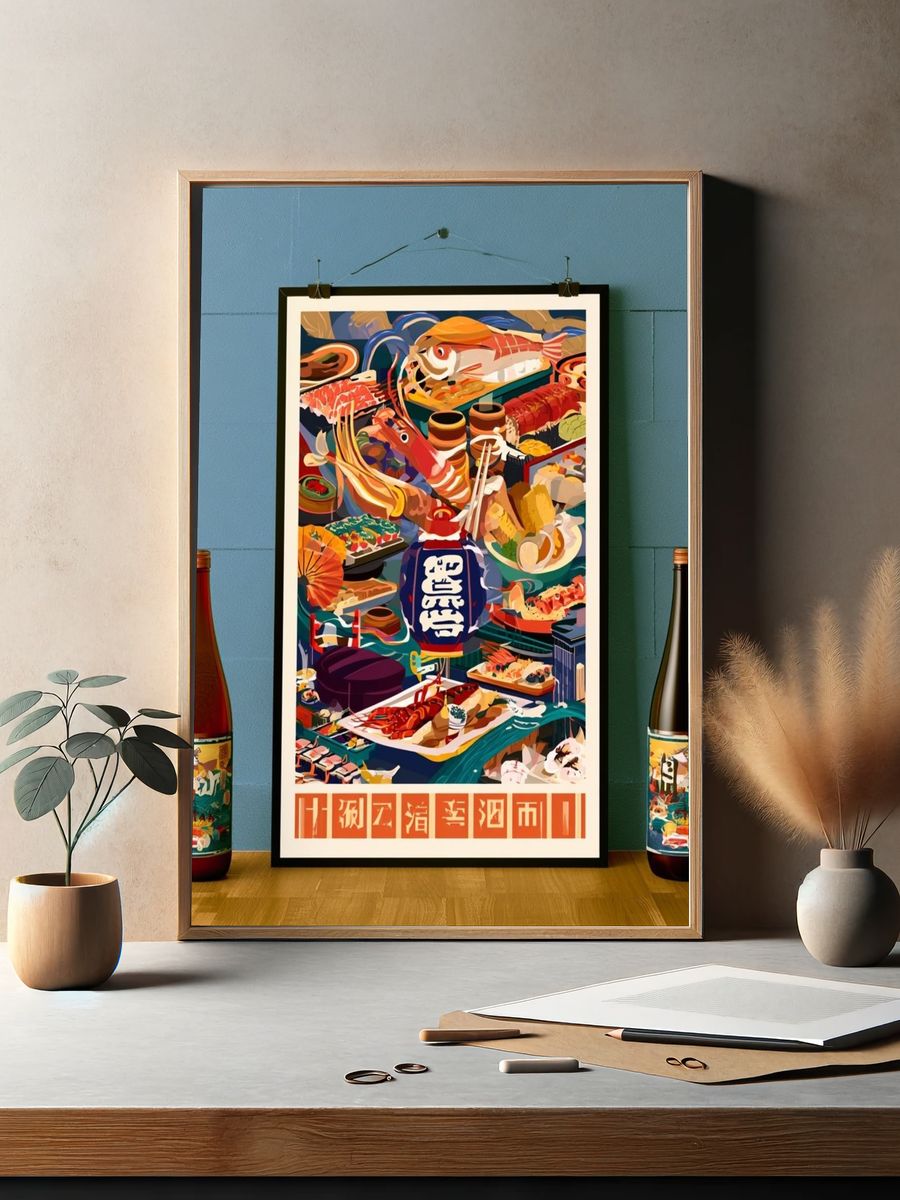 Japanese Seafood Feast Vintage Poster. — room view 2
