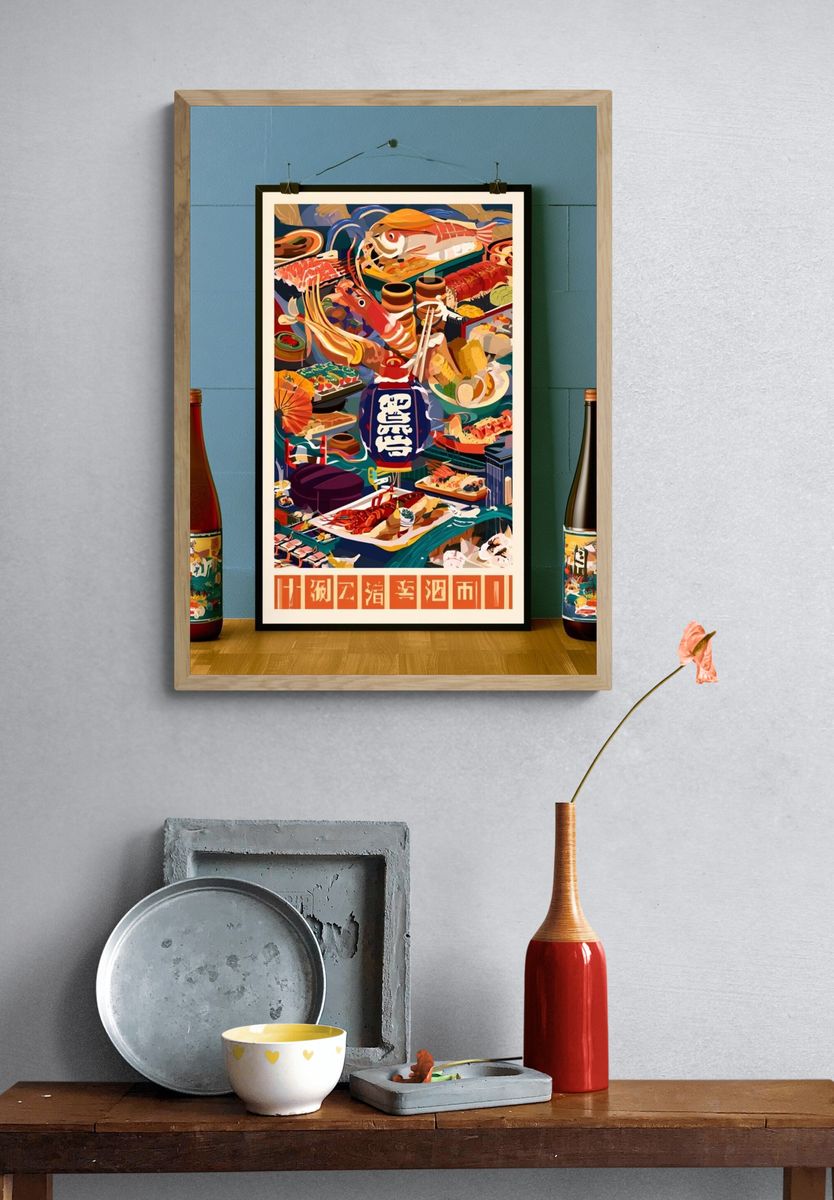 Japanese Seafood Feast Vintage Poster. — room view 3