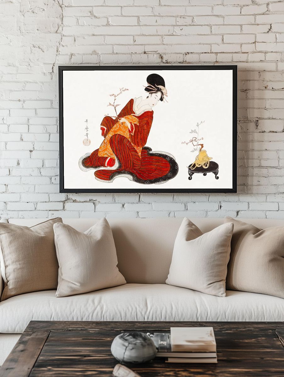 Japanese Geisha Illustration Print room preview
