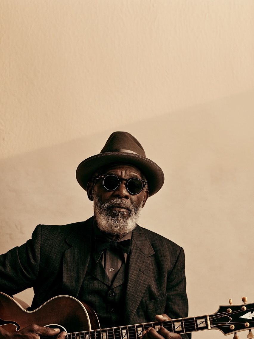 Jazz Guitar Portrait Poster. poster detail