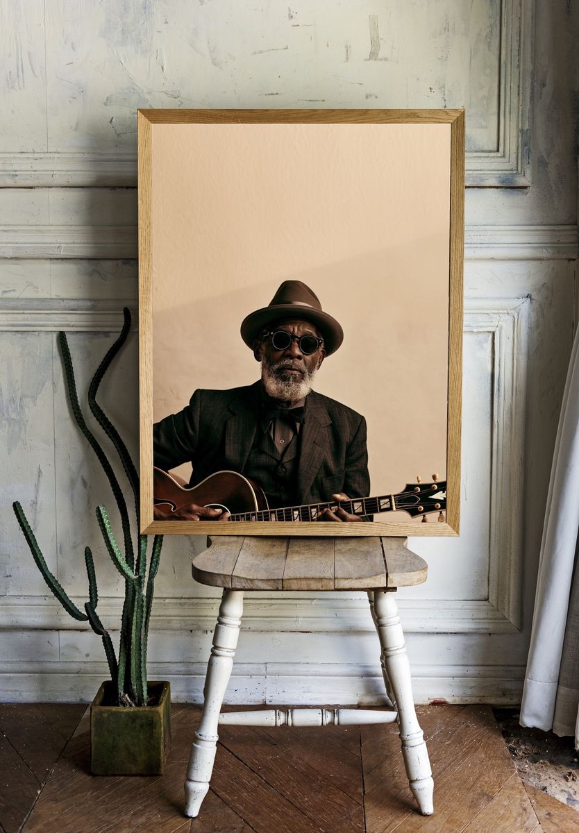 Jazz Guitar Portrait Poster. — room view 1