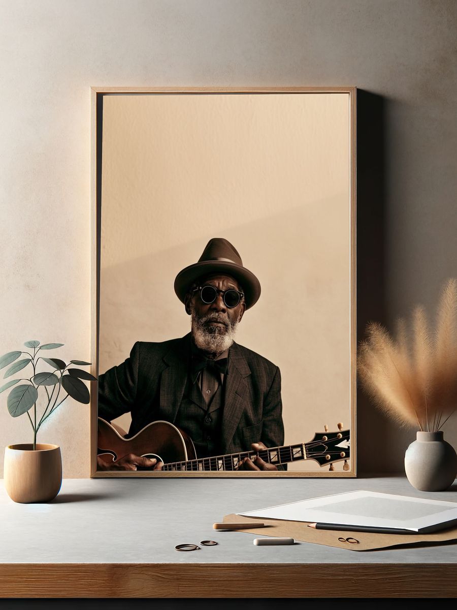 Jazz Guitar Portrait Poster. — room view 2