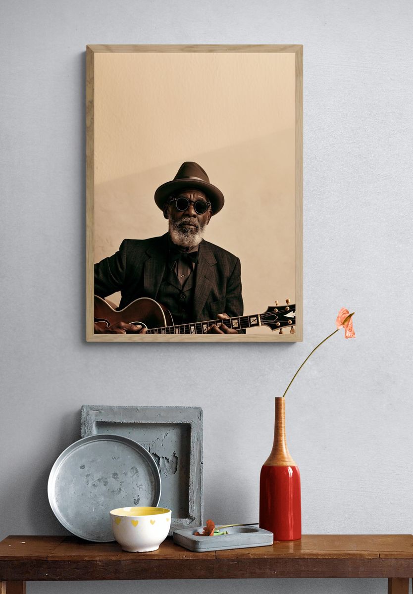 Jazz Guitar Portrait Poster. — room view 3