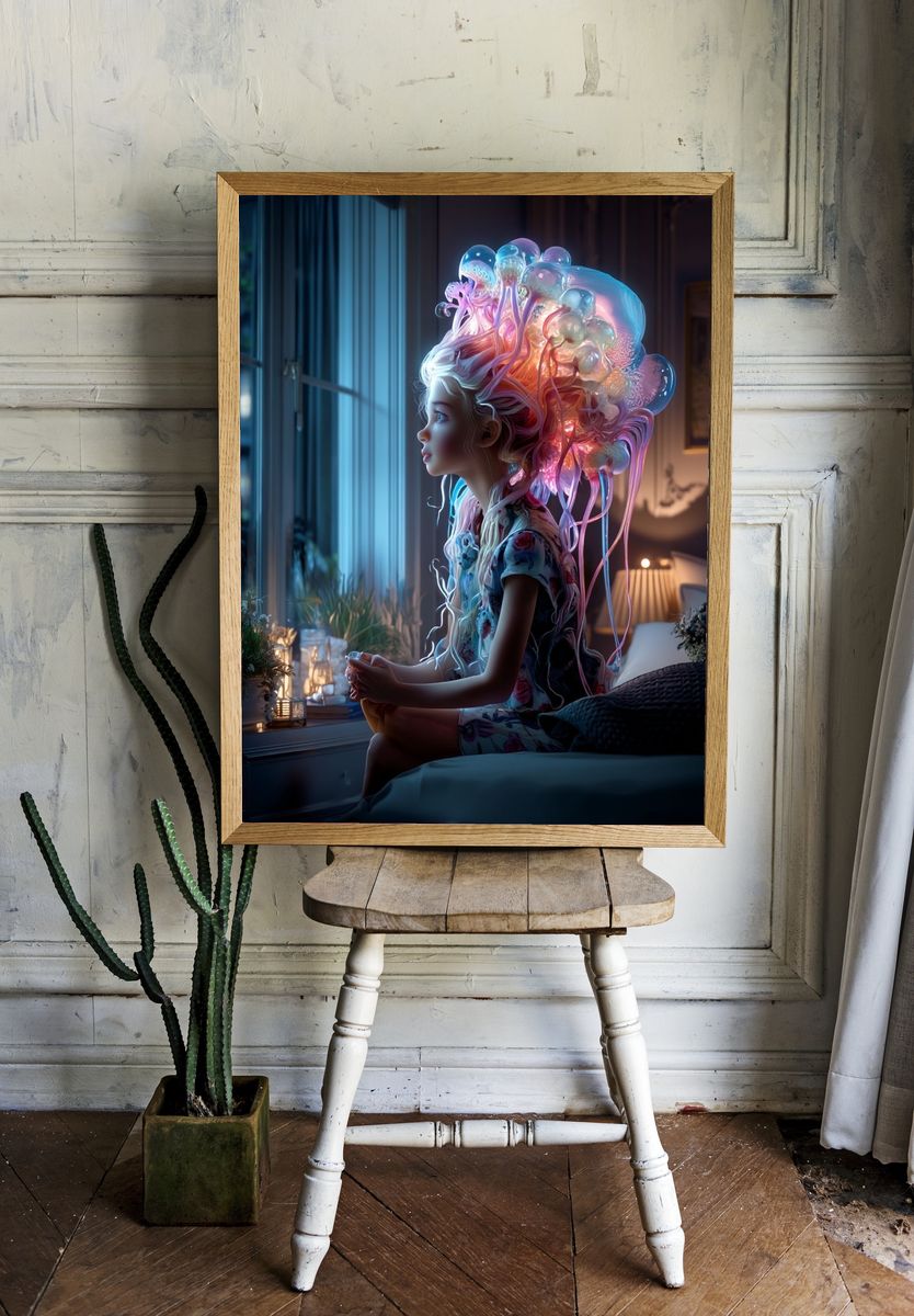 Dreamy Jellyfish Girl — Digital Art Print room preview
