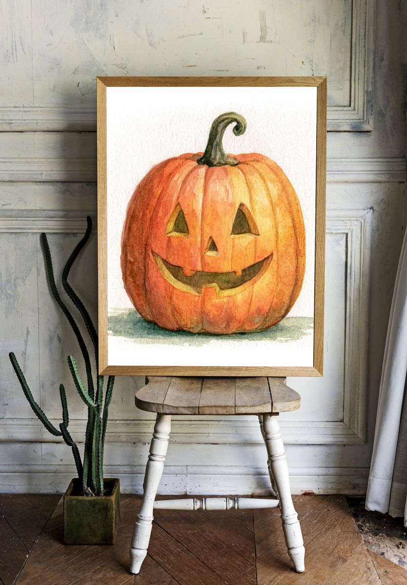 Jack-o'-Lantern Watercolor Poster. — room view 1