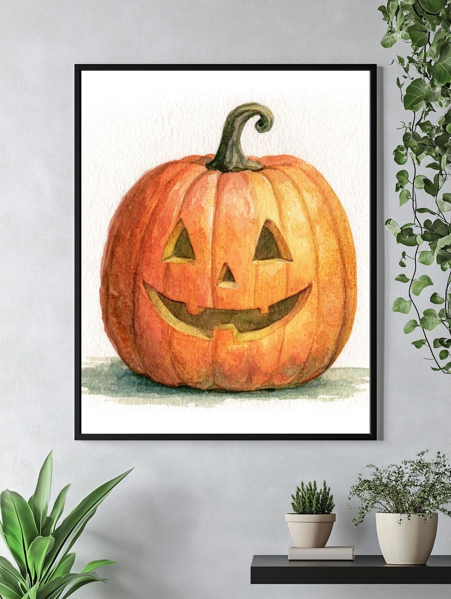 Jack-o'-Lantern Watercolor Poster. — room view 4