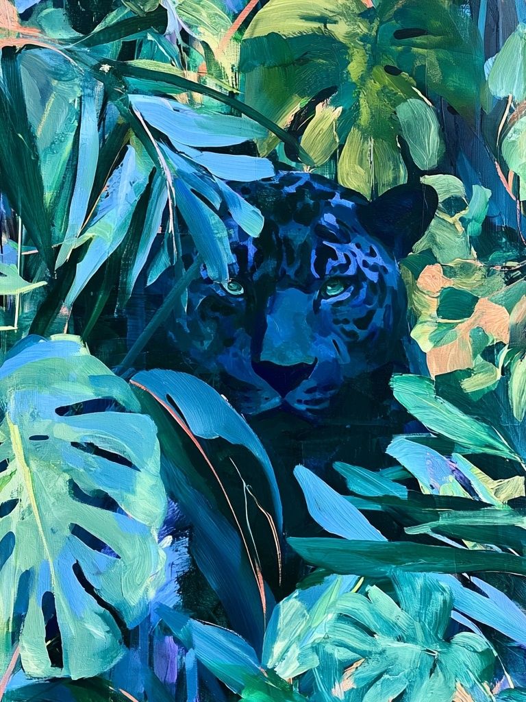 Jungle Leopard Botanical Print. poster detail