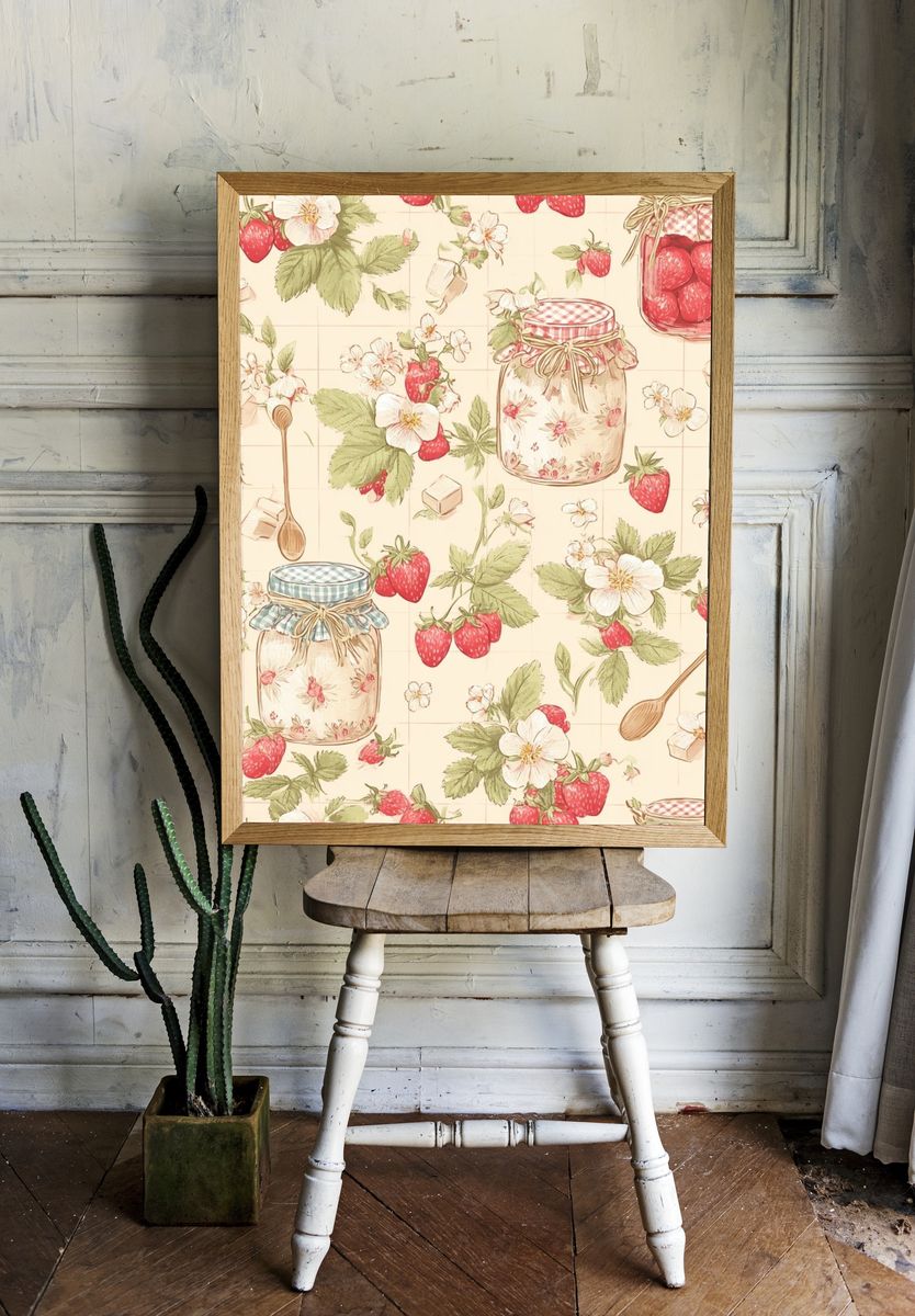 Strawberry Jam Pattern — Vintage Print room preview