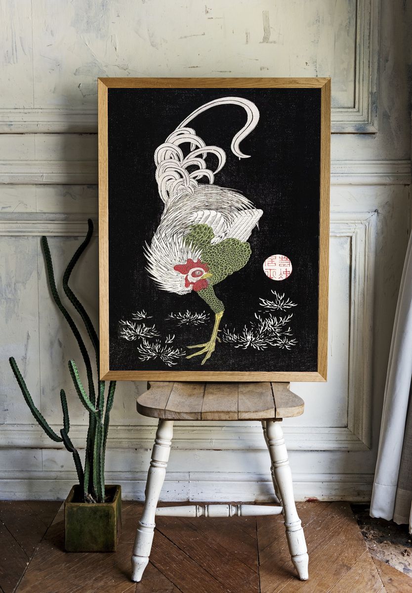 Japanese Rooster Ink Poster room preview