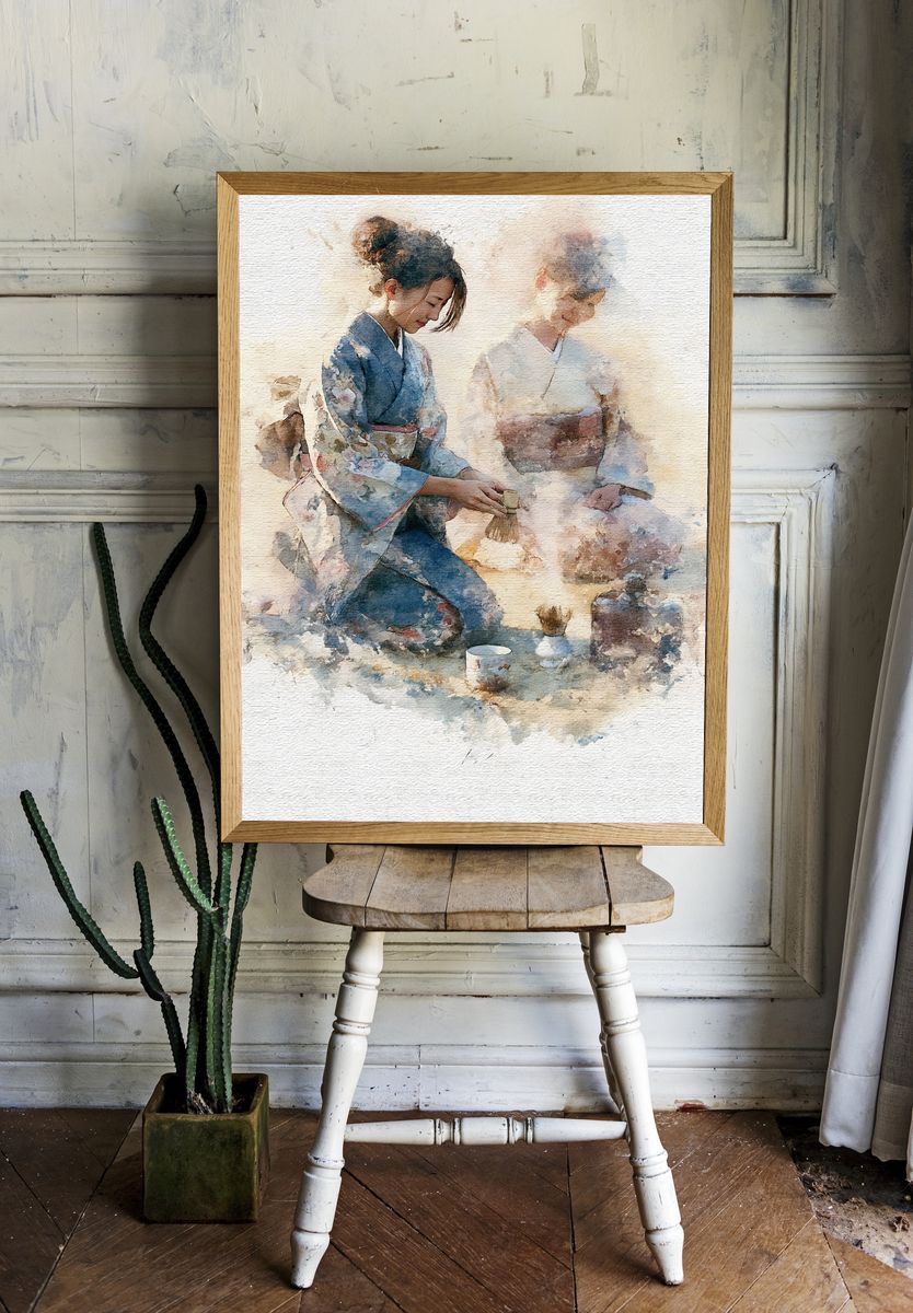 Japanese Tea Ceremony Watercolor Print. — room view 1