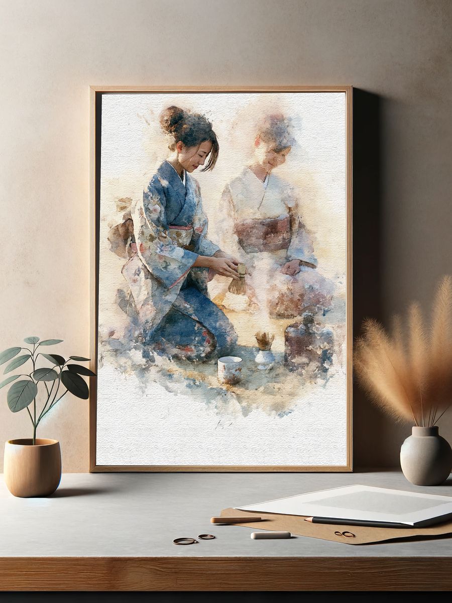 Japanese Tea Ceremony Watercolor Print. — room view 2