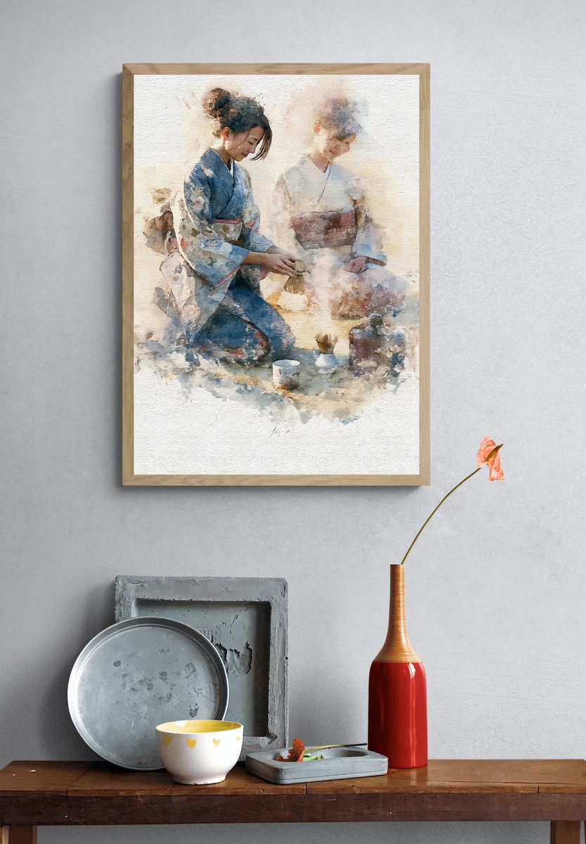 Japanese Tea Ceremony Watercolor Print. — room view 3