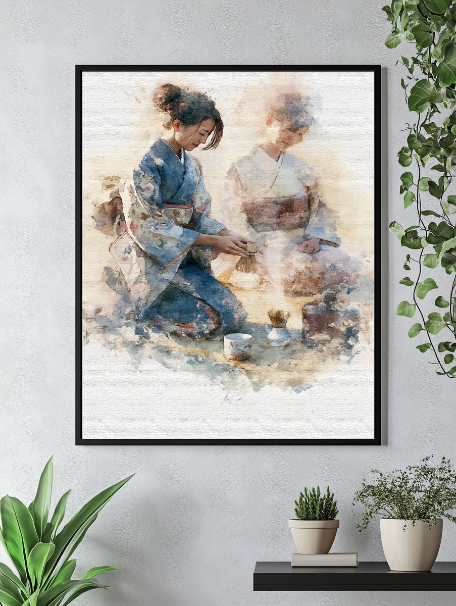 Japanese Tea Ceremony Watercolor Print. — room view 4