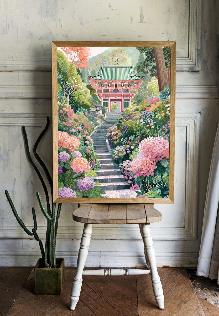 Japanese Temple Garden — Illustration Print room preview