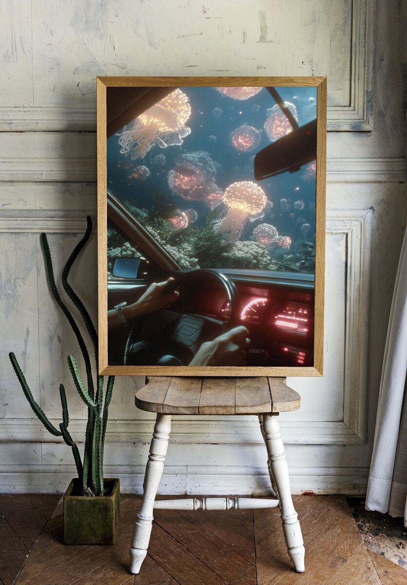 Jellyfish Underwater Dream — Surrealism Print room preview