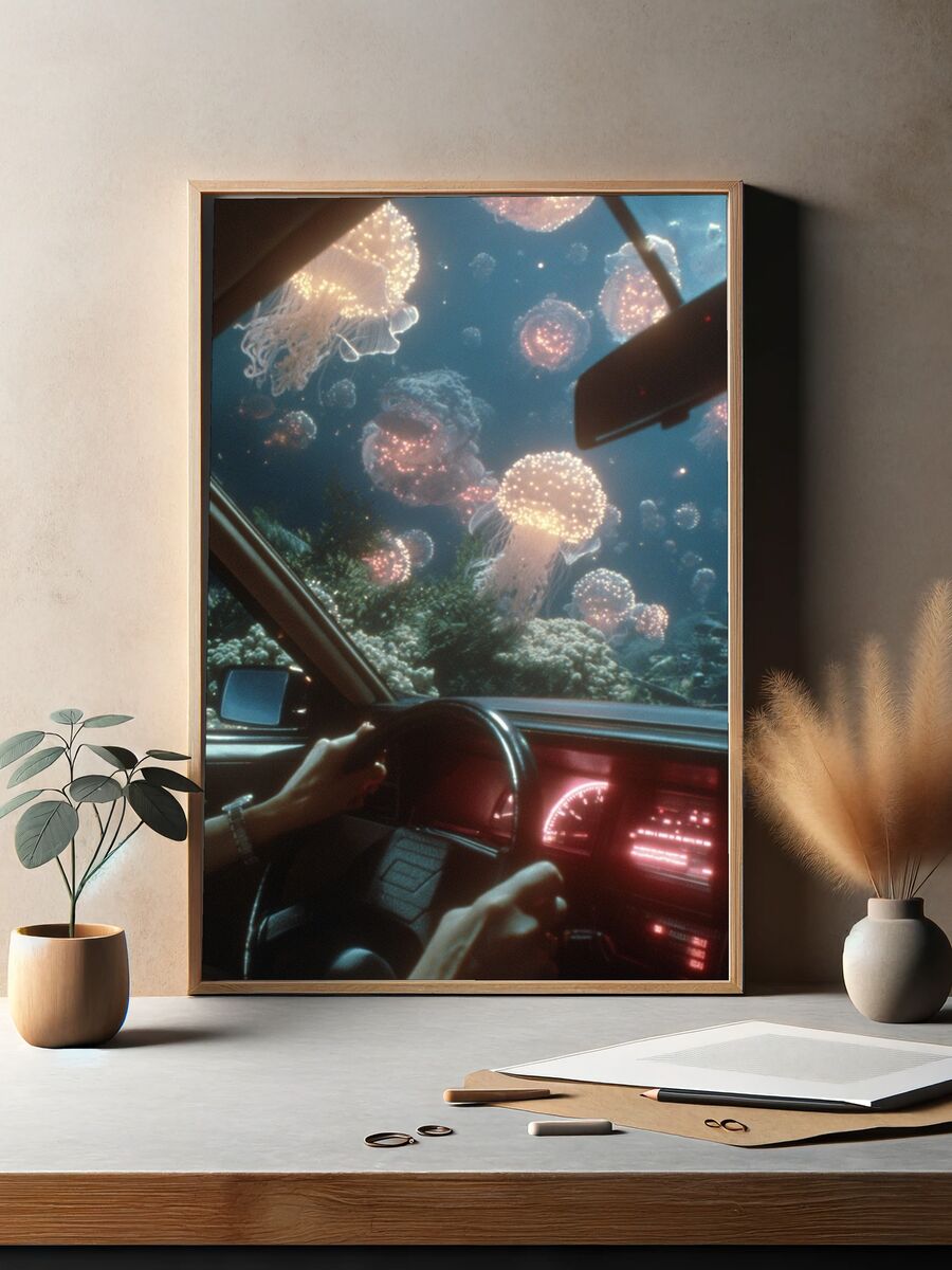 Jellyfish Underwater Dream — Surrealism Print. — room view 2