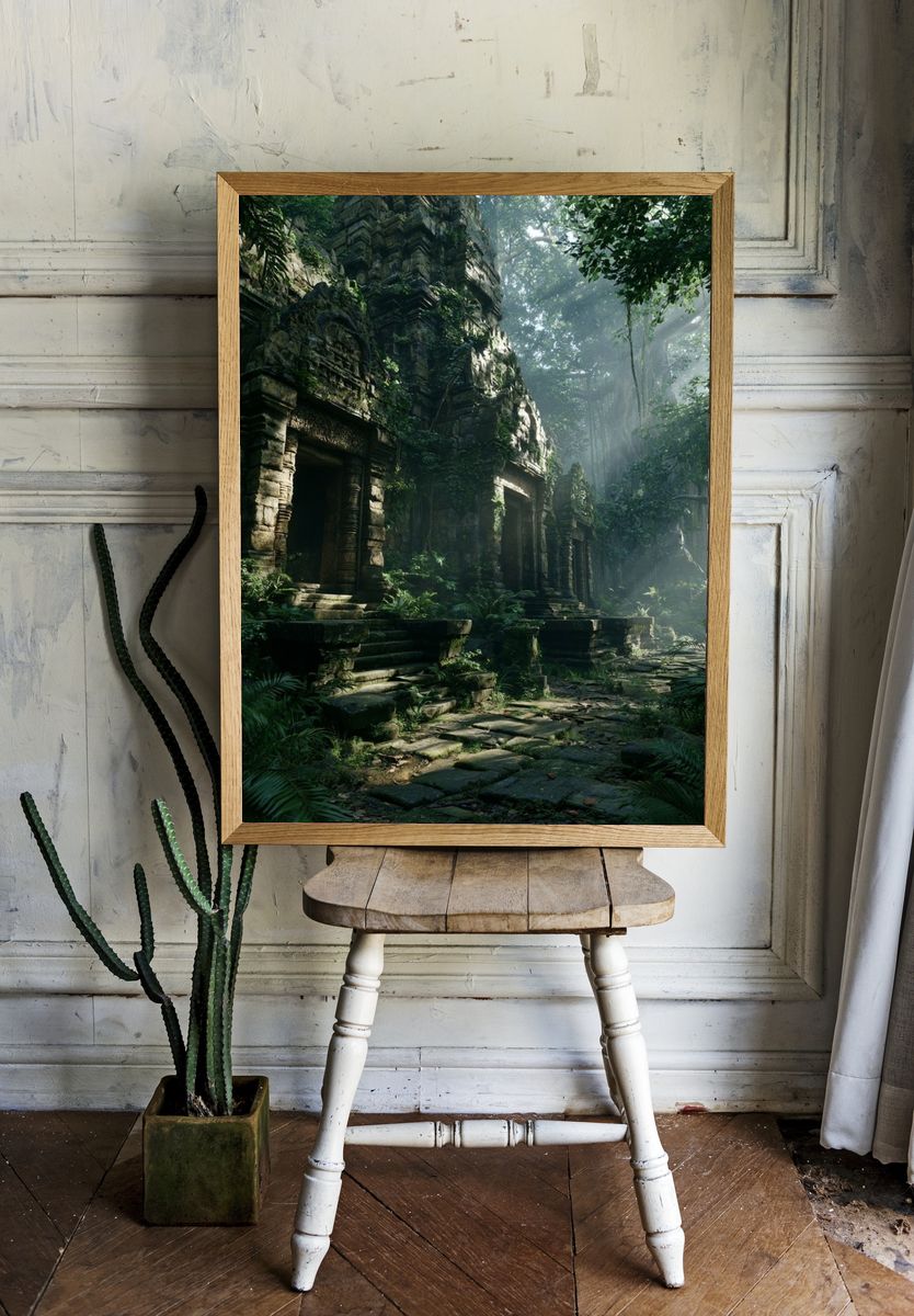 Jungle Temple Ruins Photography Poster. — room view 1