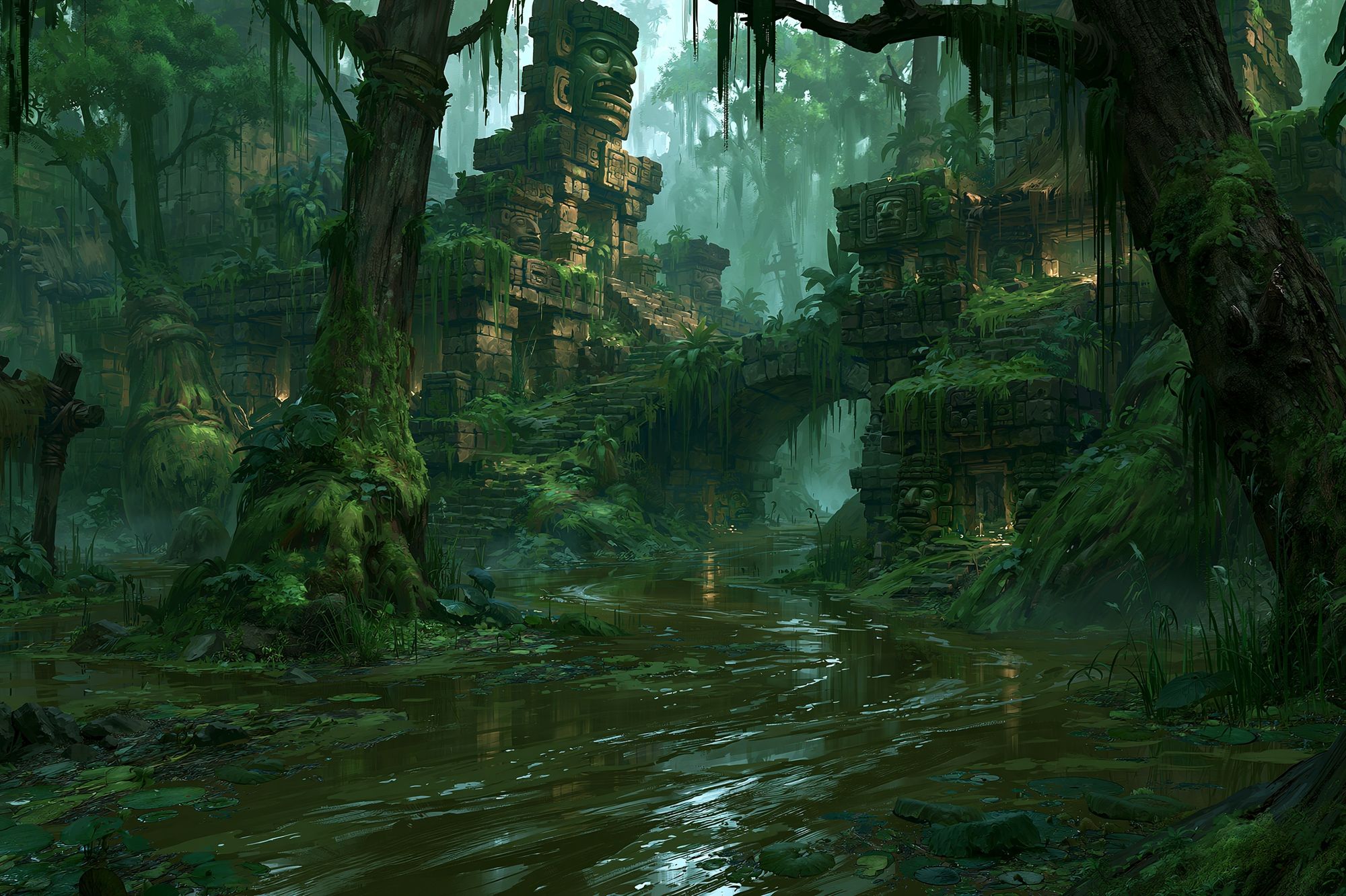 Jungle Ruins Digital Art Poster. poster — illustration art