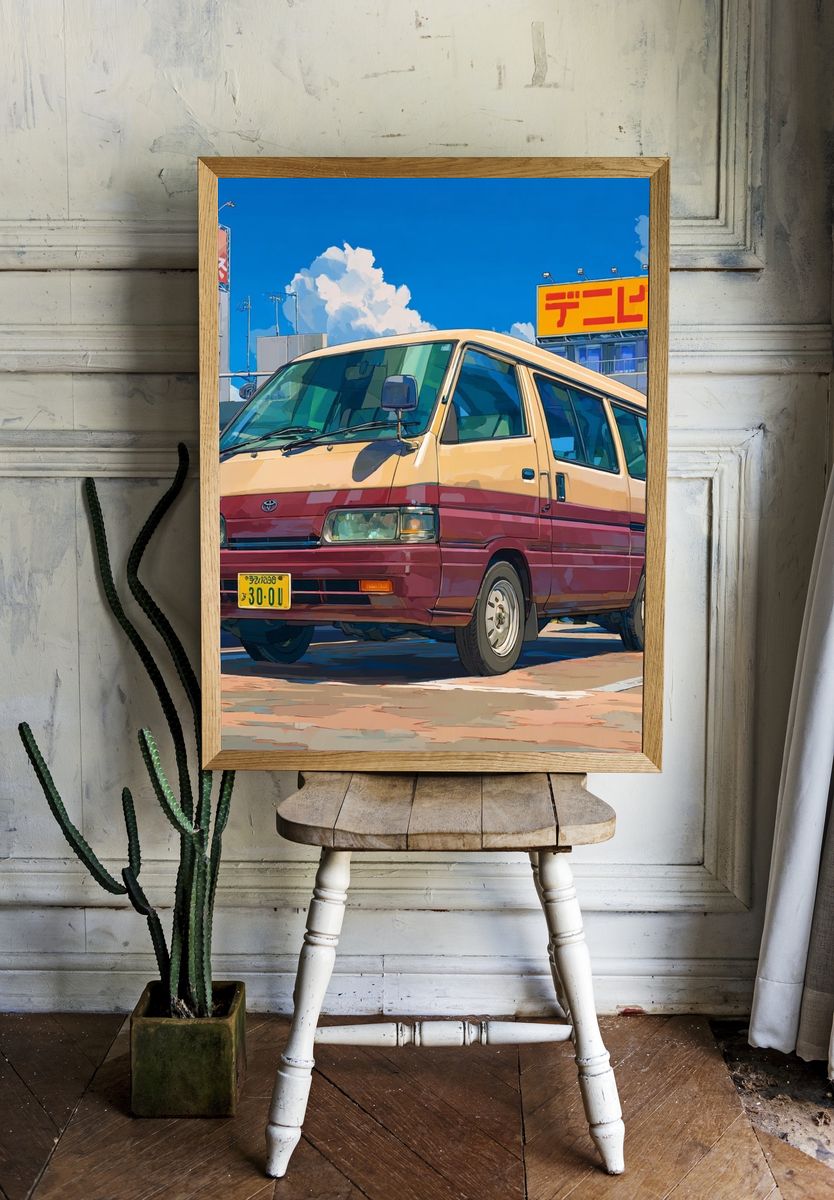 Retro Japanese Van Illustration Poster room preview