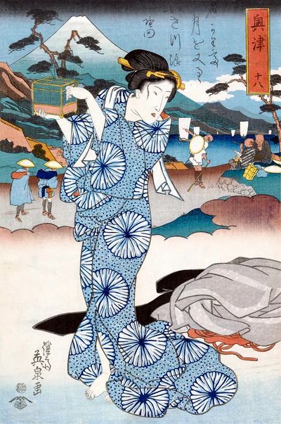 Japanese Woman with Cage — Ukiyo-e Print. poster
