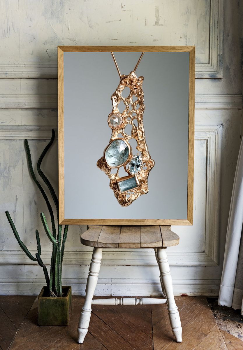 Gold Gemstone Pendant Photography Poster. — room view 1