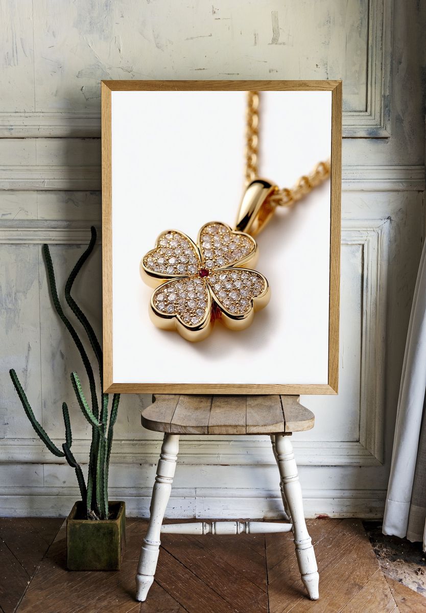 Gold Clover Pendant Photography Poster. — room view 1