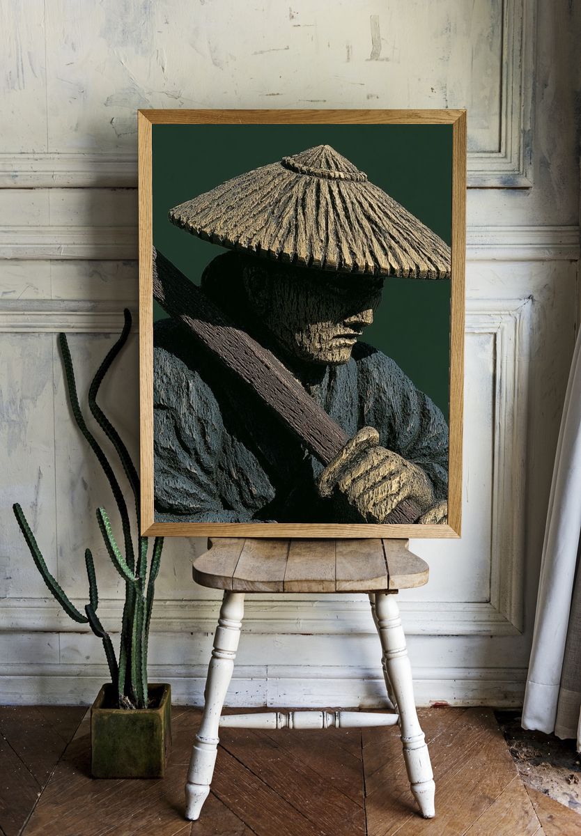Japanese Woodcarver Portrait Print. — room view 1