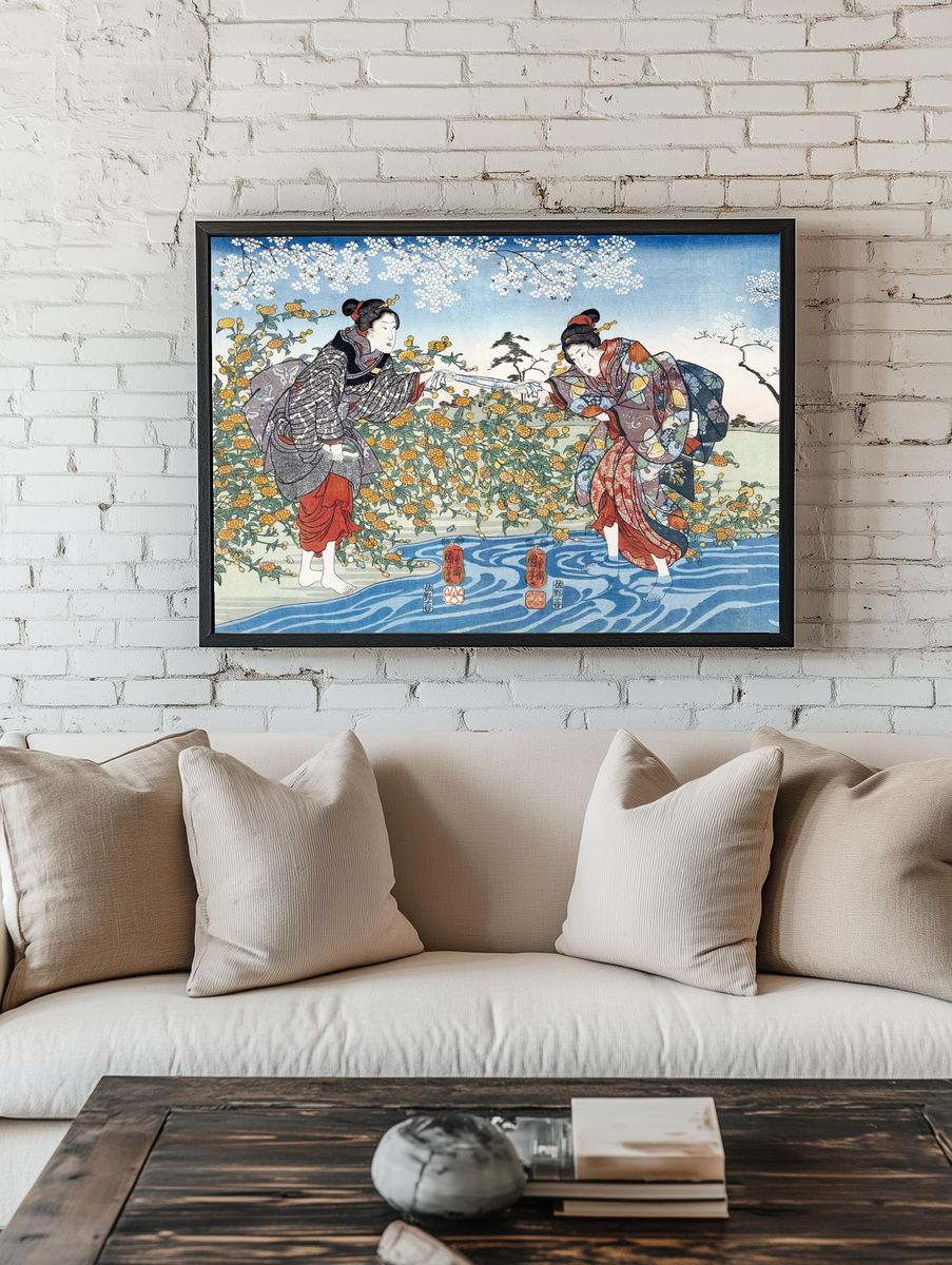 Japanese Women by the River — Ukiyo-e Print. room preview