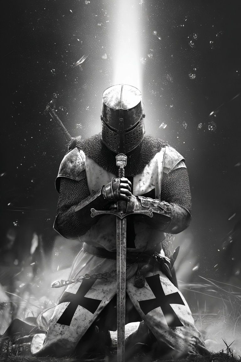 Knight in Armor — Black and White Print. poster detail