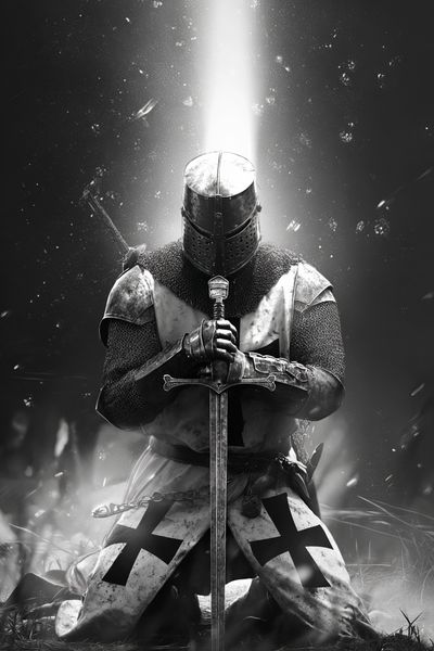 Knight in Armor — Black and White Print. poster