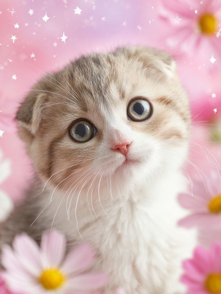 Cute Kitten in Flowers Poster. poster — animals art