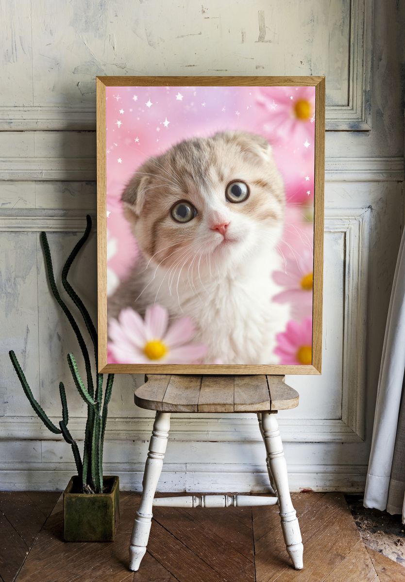 Cute Kitten in Flowers Poster. — room view 1
