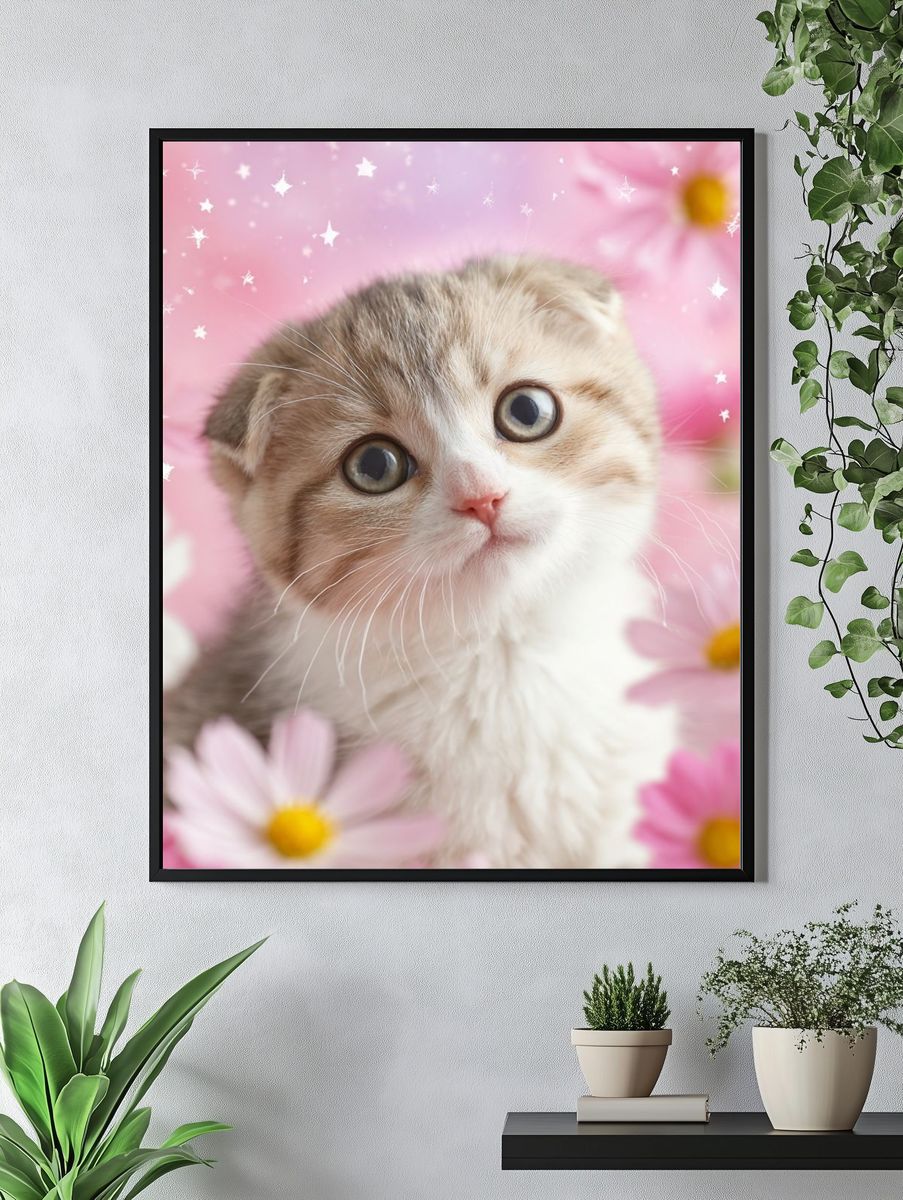 Cute Kitten in Flowers Poster. — room view 4