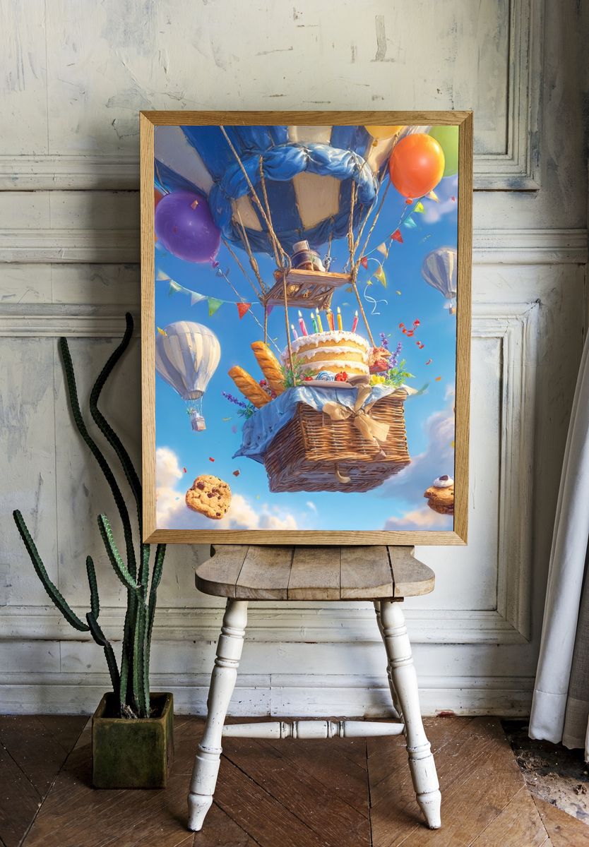 Hot Air Balloon Birthday Celebration Poster. — room view 1