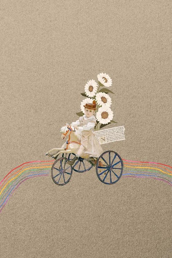 Vintage Doll on Bicycle — Whimsical Print. poster detail