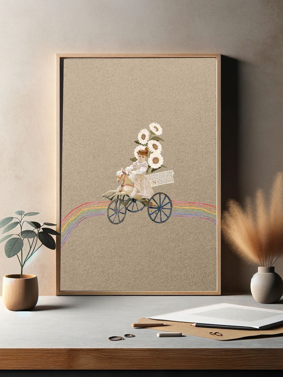Vintage Doll on Bicycle — Whimsical Print. — room view 2