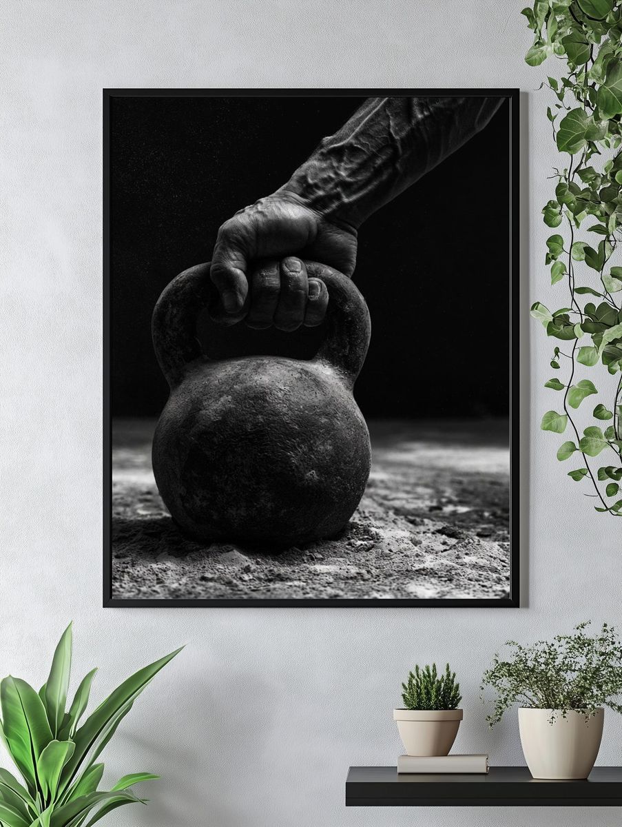 Kettlebell Grip Black-White Poster. — room view 4