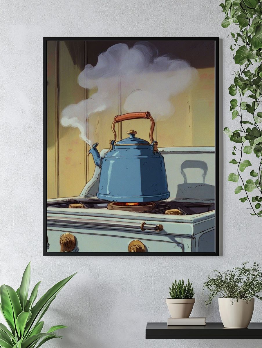 Blue Kettle on Stove — Illustration Print. — room view 4