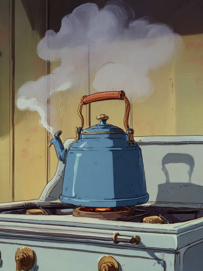 Blue Kettle on Stove — Illustration Print. poster print
