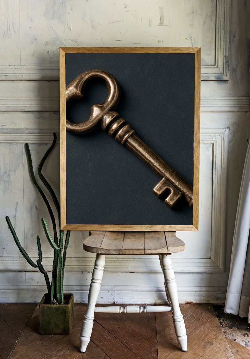 Antique Brass Key Photography Poster. — room view 1